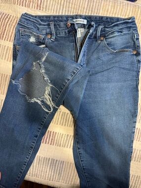 Good American Distressed High-Rise Blue Jeans
